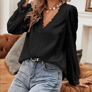 Swiss Dot Lace Panel Blouse